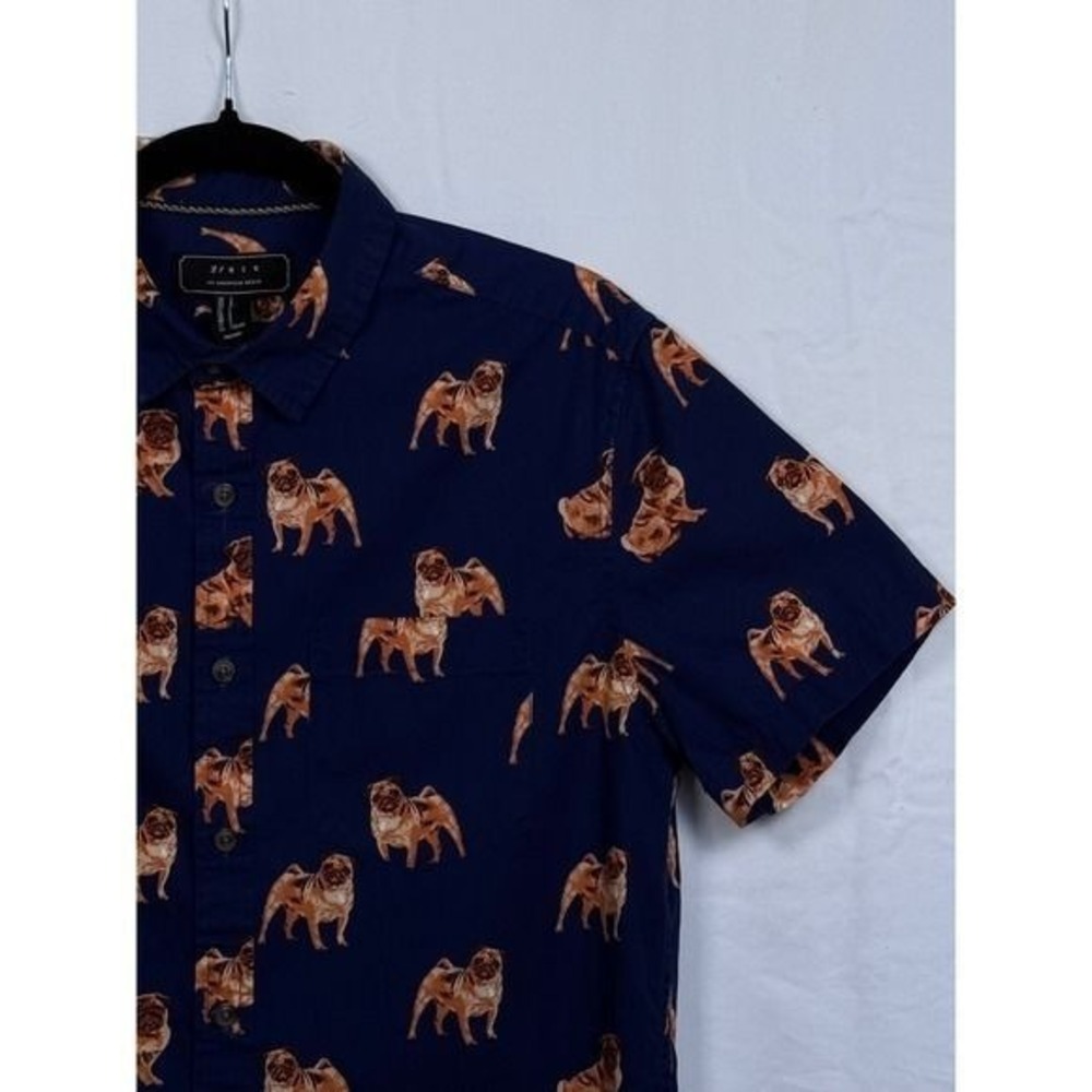 Quirky Kitsch 21 Men Forever 21 Navy Blue Pug Dog Print Button Down Shirt Mens S